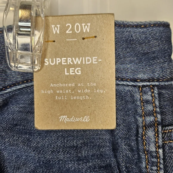 Madewell Plus Size 20W SuperWide High Waisted Full Length Blue Whiskering Jeans - Picture 7 of 16